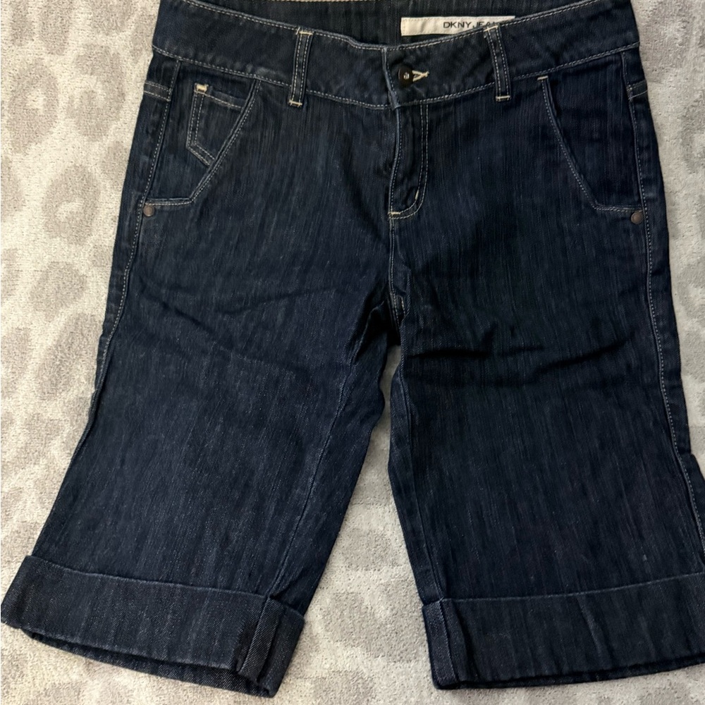 DKNY Dark Wash Denim Bermuda Shorts Size 8 Y2K